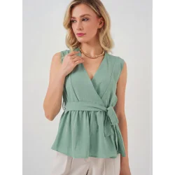 Kruvaze Yaka Kolsuz Bluz 966 - Çağla