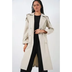 Kruvaze Yaka Trençkot 5978 - Taş