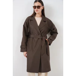 Kruvaze Yaka Trençkot 5987 - Kahverengi