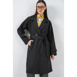 Kruvaze Yaka Trençkot 5987 - Siyah