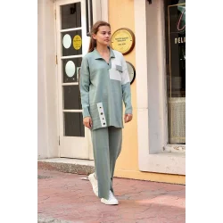 Kuş gözü triko takım Mint