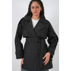 Kuşaklı Kısa Trençkot 5974 - Siyah
