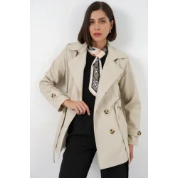 Kuşaklı Kısa Trençkot 5982 - Bej