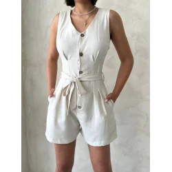 Kuşaklı şortlu tulum