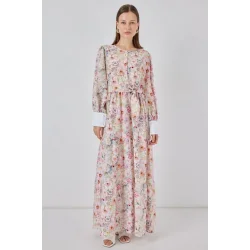 Kuşaklı Uzun Elbise 2584 - Pembe