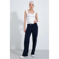 Lacivert Bol Paça Çımalı Pantolon 6662