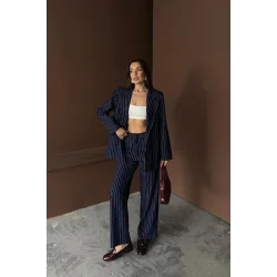 Lacivert Çizgili Ceket Ve Pantolon Takım