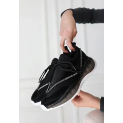 Liney Siyah Rugan Bağcıklı Spor Ayakkabı