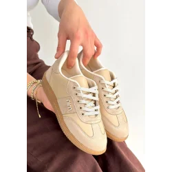 Lunga Bej Cilt Bağcıklı Spor Ayakkabı