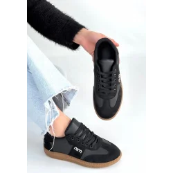 Lunga Siyah Cilt Bağcıklı Spor Ayakkabı