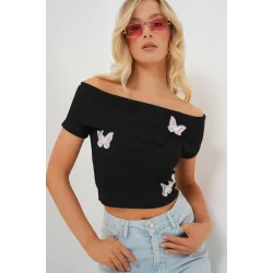 Madonna Yaka Kelebek Detaylı Bluz 957 - Siyah