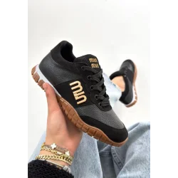 Marje Siyah Cilt Bağcıklı Spor Ayakkabı