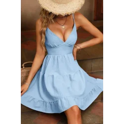 Mavi Askılı Sırt Dekolteli Yazlık Elbise E-5517