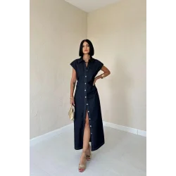 Mavi Kolsuz Vatkalı Elbise