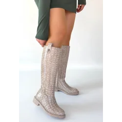 Metta Bej Cilt Desenli Çizme