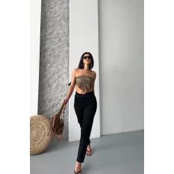 Mom fit enzim taş yıkama jeans pantolon siyah d2006