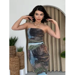 Mountain Straplez Tül Elbise