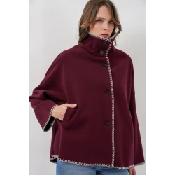 Nakışlı Kaşe Ceket 9167 - Bordo