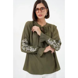 Nakışlı Örme Bluz 941 - Haki