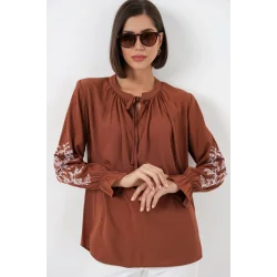 Nakışlı Örme Bluz 941 - Kiremit