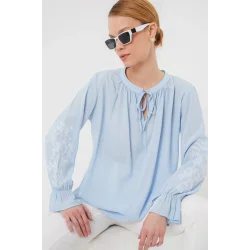 Nakışlı Örme Bluz 941 - Mavi