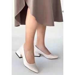 Nitya Bej Baskılı Rugan Topuklu Ayakkabı