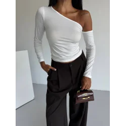 Omuz detaylı kollu bluz beyaz f2336