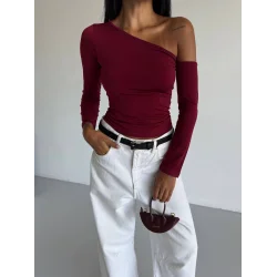 Omuz detaylı kollu bluz bordo f2336