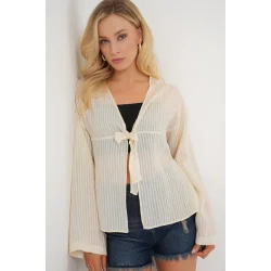 Önü Bağcıklı Bluz 952 - Krem