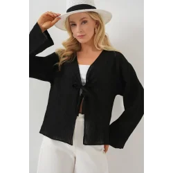 Önü Bağcıklı Bluz 952 - Siyah