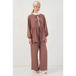 Önü Bağcıklı Tunik Pantolon İkili Takım 6744 - D.Gül Kurusu