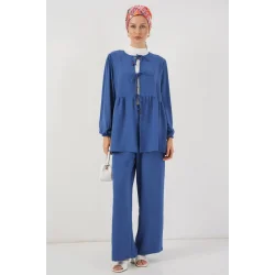 Önü Bağcıklı Tunik Pantolon İkili Takım 6744 - İndigo
