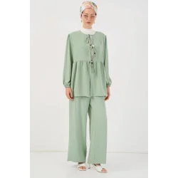 Önü Bağcıklı Tunik Pantolon İkili Takım 6744 - Mint
