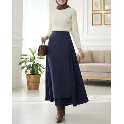 Önü Çapraz Çift Katlı Scuba Etek  -Laci