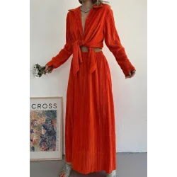 Oranj Fitilli Gömlek Ve Uzun Etek Takım