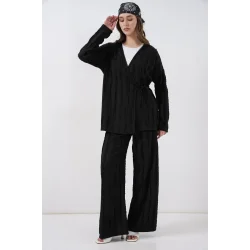 Örme Kimono Pantolon İkili Takım 30067 - Siyah