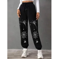 Örümcek Baskılı Eşofman Altı - Siyah