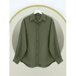 Oval Kesim Tensel Cupra Gömlek -Haki