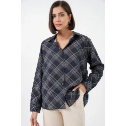 Oversize Desenli Gömlek 20372 - Lacivert