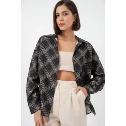 Oversize Desenli Gömlek 20372 - Siyah