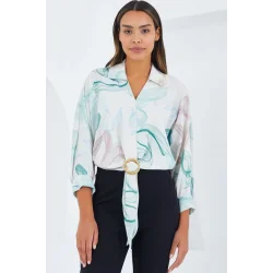 Oversize Dökümlü Crop Saten Gömlek 906 - Mint
