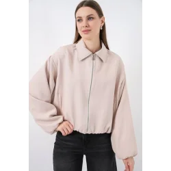 Oversize Fermuarlı Ceket 0735 - Krem