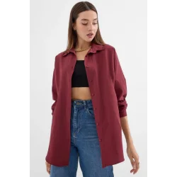 Oversize Mürdüm Uzun Basic Gömlek 3900