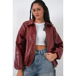 Oversize Suni Deri Ceket 1049 - Kiremit