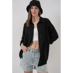Oversize Viskon Gömlek 3785 - Siyah