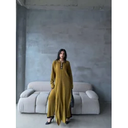 Pantolon yırtmaçlı elbise ikili triko takım yeşil elf