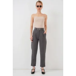 Pileli Kemerli Kumaş Pantolon 6725 - Antrasit