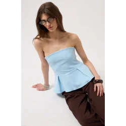 Pileli Straplez Bluz