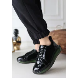 Piona Siyah Rugan Yeşil Tabanlı Spor Ayakkabı