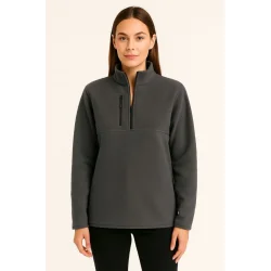 Polar Kazak – Dik Yaka, Yarım Fermuarlı, Fermuarlı Göğüs Cepli, Siyah Biyeli, Kışlık Rahat Regular Fit Günlük Model - Füme